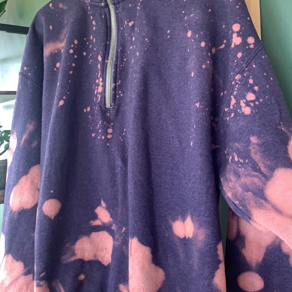 Women’s Custom Bleach Dye Quarter Zip-Blueish/Purple color. Large. - Picture 3 of 6